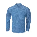 Desi Khadi Menโs Medium Blue Melange Handwoven Cotton Shirt- 1