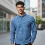 Desi Khadi Menโs Medium Blue Melange Handwoven Cotton Shirt