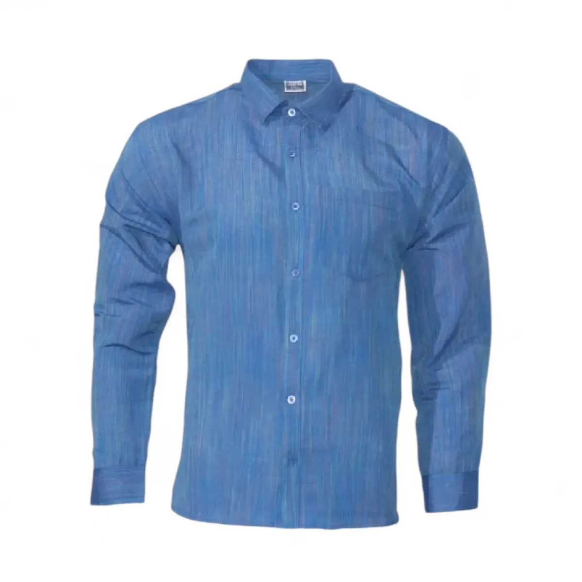 Desi Khadi Menโs Medium blue slub Handwoven Cotton Shirt- 1 Desi Khadi Menโs Medium blue slub Handwoven Cotton Shirt- 1