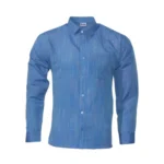 Desi Khadi Menโs Medium blue slub Handwoven Cotton Shirt- 1