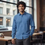 Desi Khadi Menโs Medium blue slub Handwoven Cotton Shirt