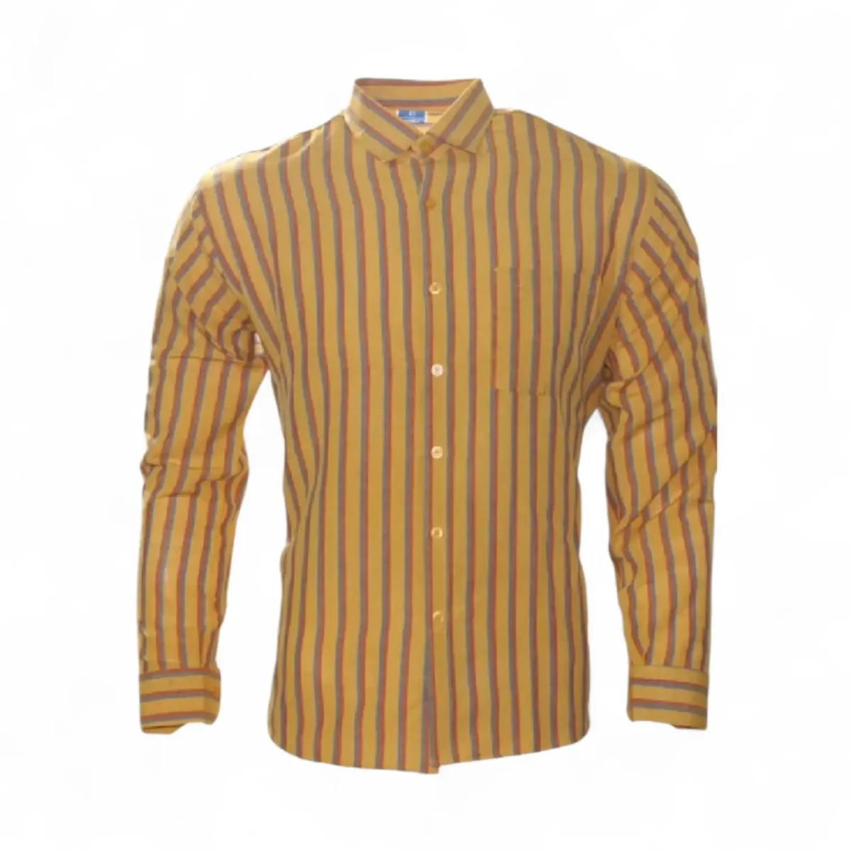 Desi Khadi Menβs Mustard stripe shirt Handwoven Cotton Shirt- 1 Desi Khadi Menβs Mustard stripe shirt Handwoven Cotton Shirt β Eco-Friendly, Breathable, Comfort Fit, Made in India by Poonia Khadi - Image 2