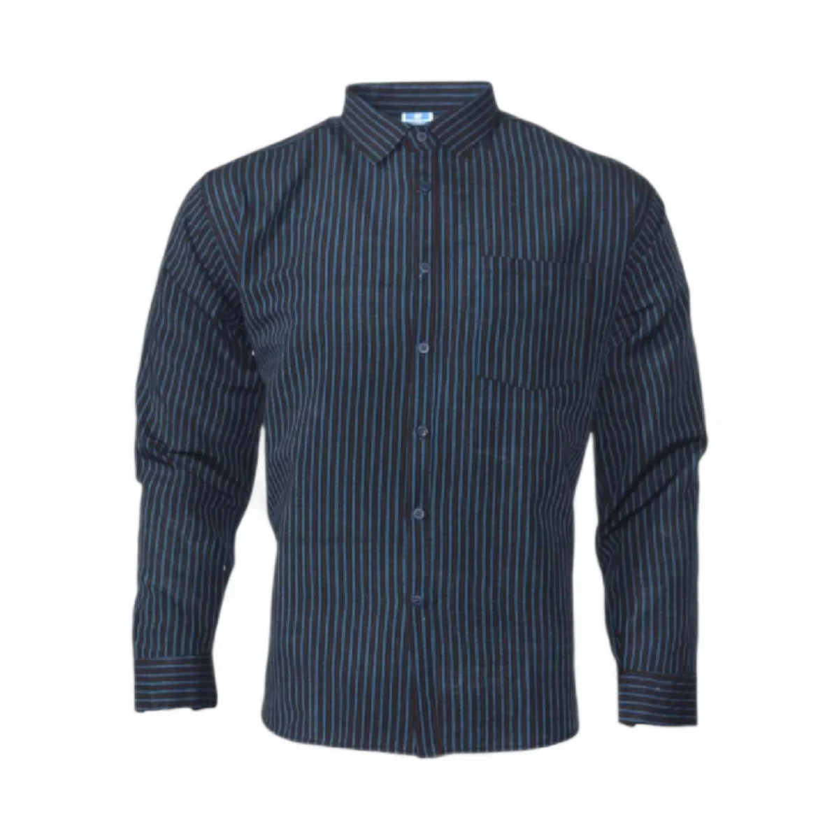 Desi Khadi Menโs Navy Blue Handwoven Cotton Shirt- 1 Desi Khadi Menโs Navy Blue Handwoven Cotton Shirt- 1