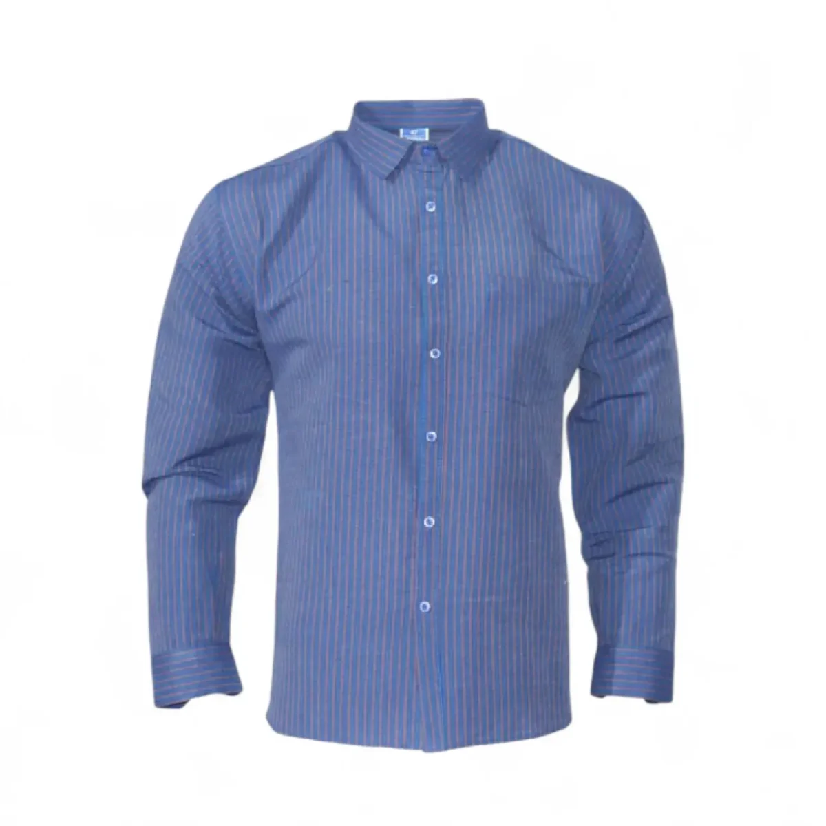 Desi Khadi Menโs Navy pinstripe Handwoven Cotton Shirt- 1 Desi Khadi Menโs Navy pinstripe Handwoven Cotton Shirt- 1