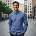 Desi Khadi Menโs Navy pinstripe Handwoven Cotton Shirt