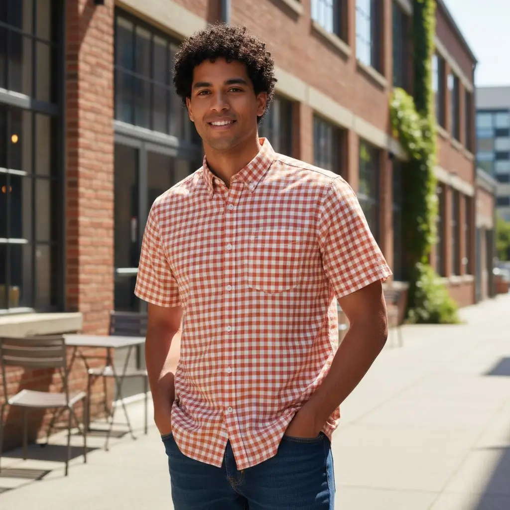 Desi Khadi Men’s Red Check Handwoven Cotton Shirt