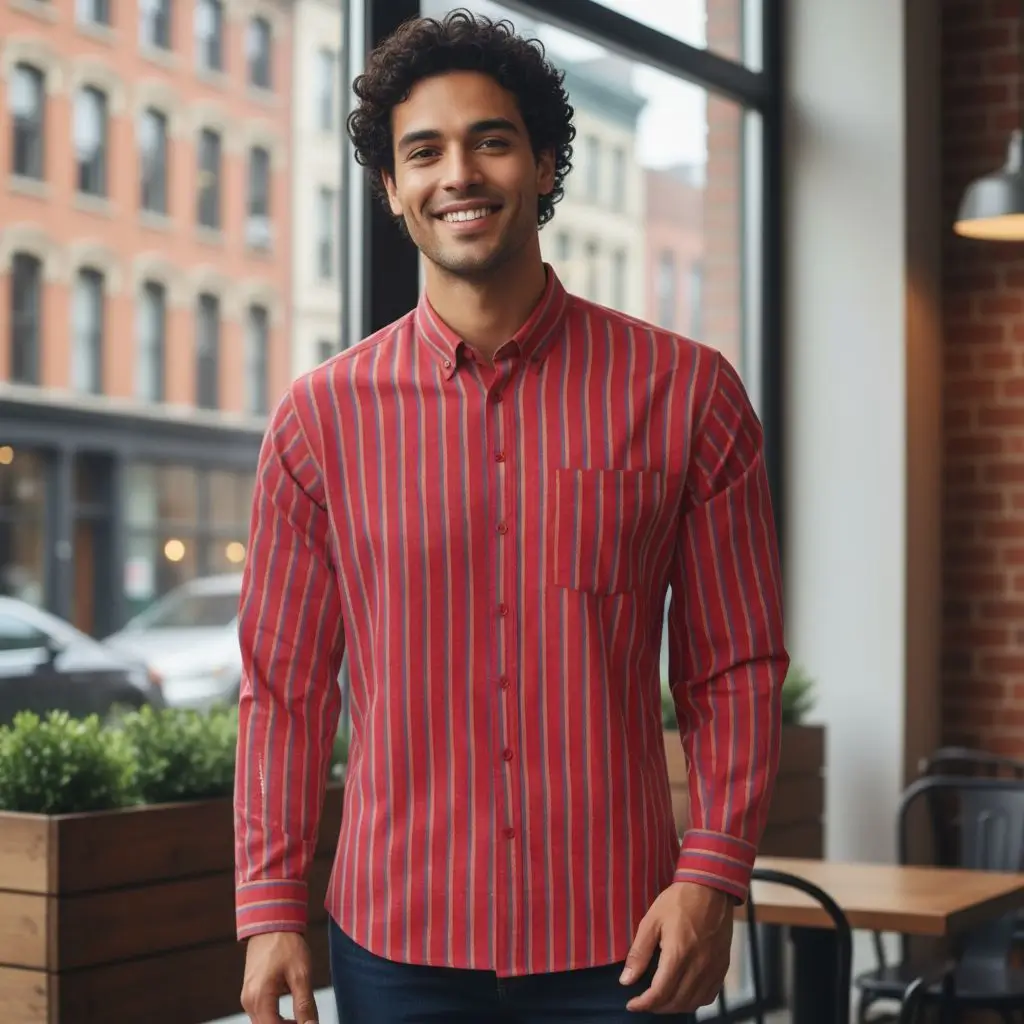 Desi Khadi Men’s Red pinstripe Handwoven Cotton Shirt