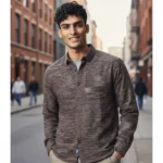 Desi Khadi Men’s brown mélange Handwoven Cotton Shirt- 1