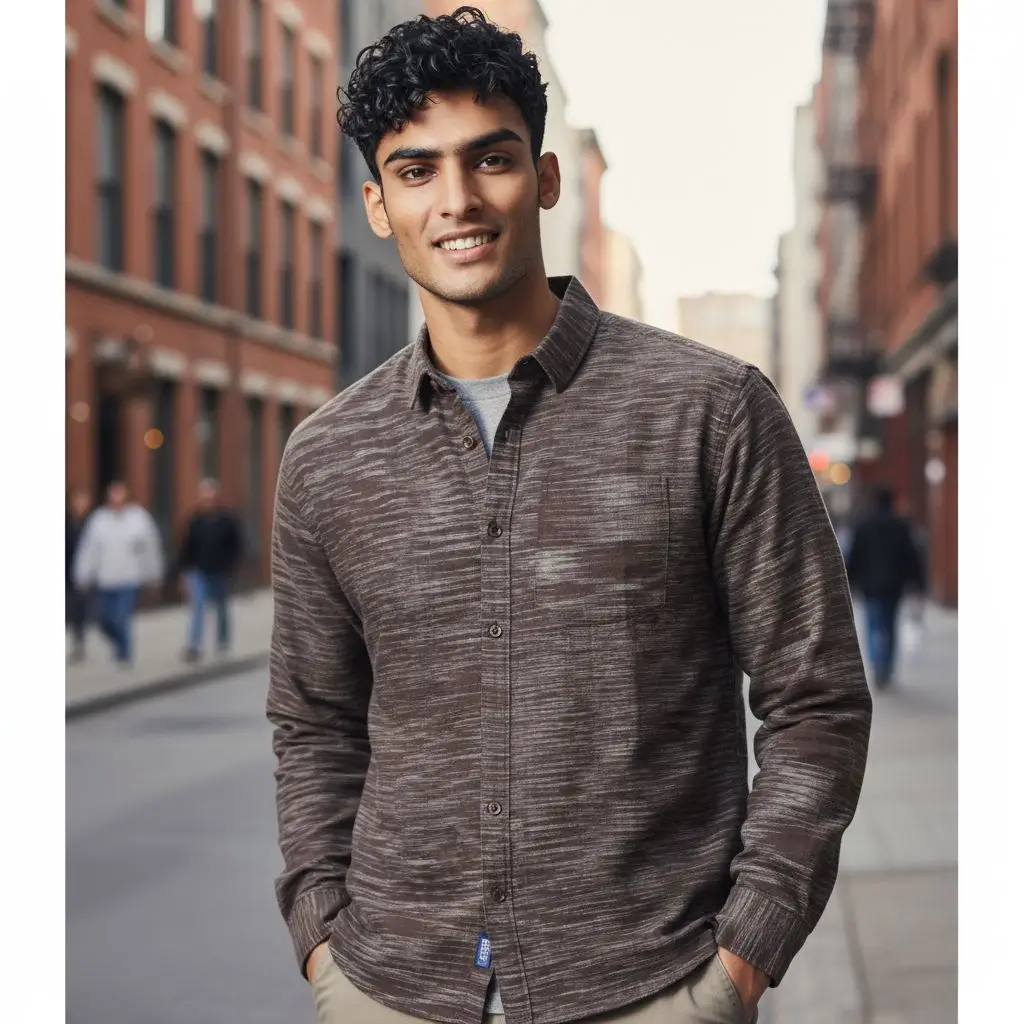 Desi Khadi Men’s brown mélange Handwoven Cotton Shirt- 1