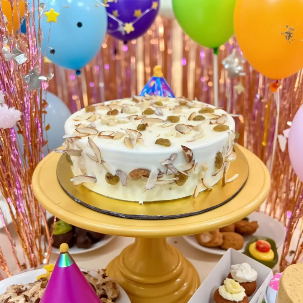 Milk Bar Cake Creamy White Frosting with Slivered Almonds & Golden Raisins (1)