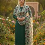 Gogi Collection Green Silk Suit with Contrast Printed Pure Dupatta - Elegant & Stylish