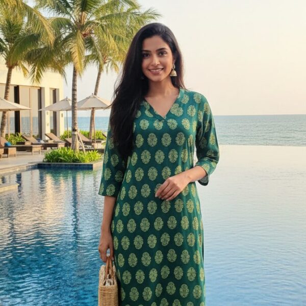 Modern Green Rayon Kurti with Pista Green Print - Stylish & Comfortable by Gogi Collections