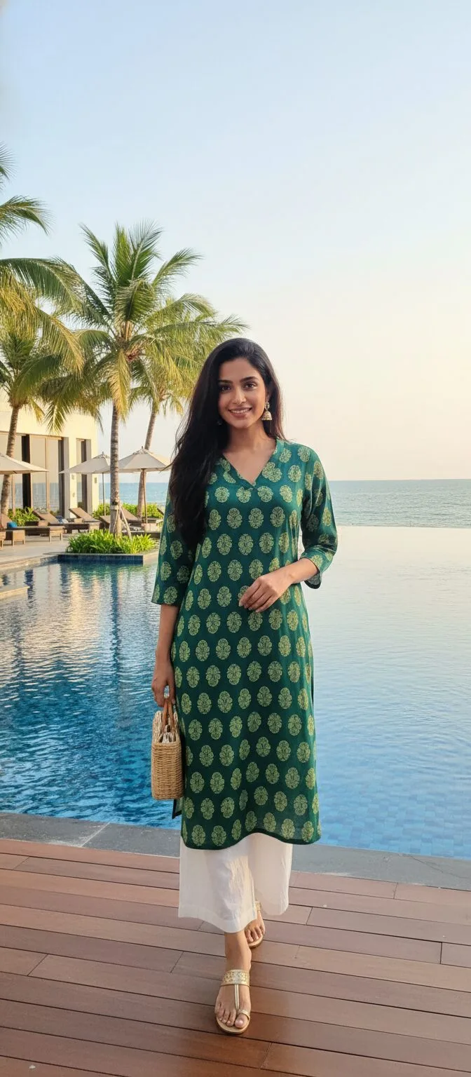 9 Stunning Chaitra Navratri Outfits: Elegant Festive Wear Ethnic Kurti Styles to Shine Modern Green Rayon festive wear ethnic kurti