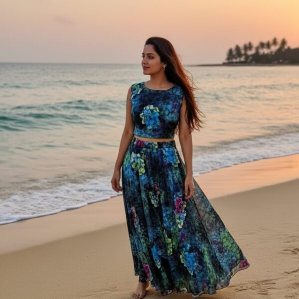 Gogi Collection Net Fabric Crop Top: Stylish Printed Design with Sheer Elegance for Party Wear