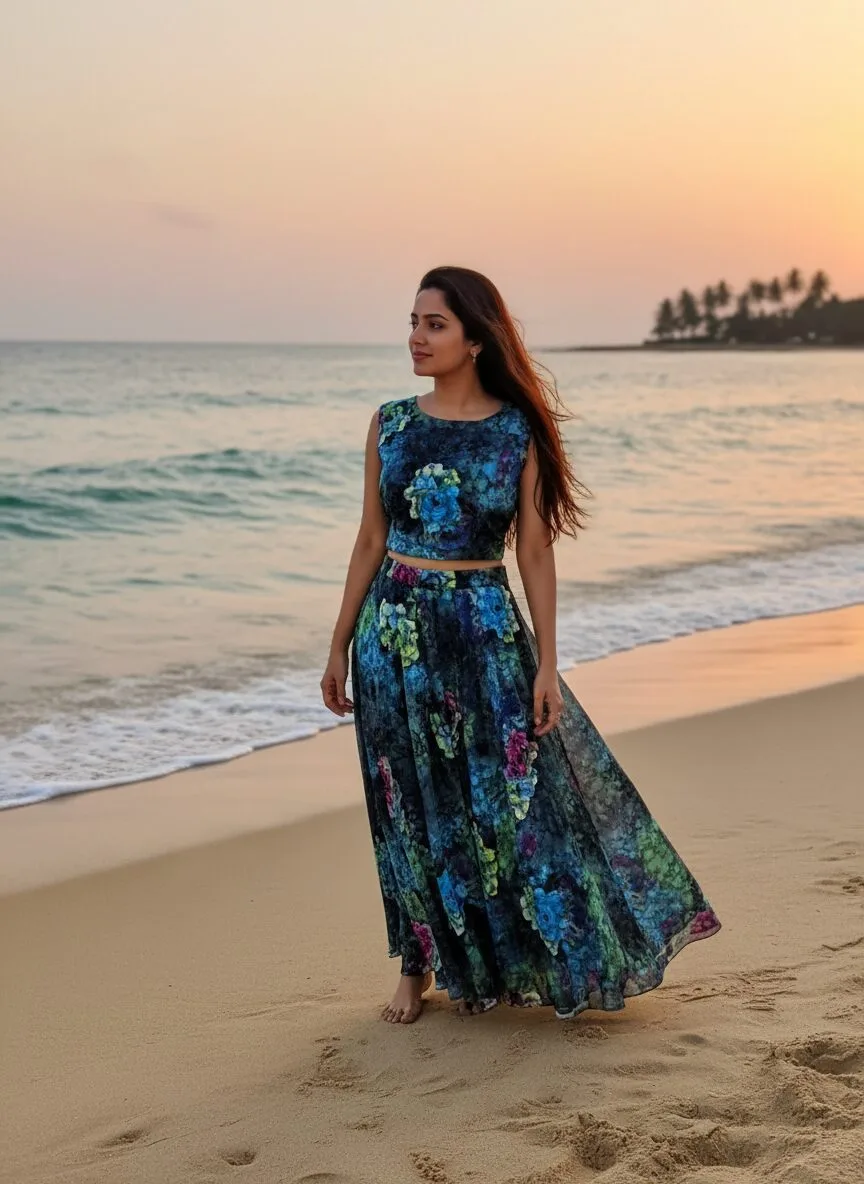 9 Stunning Chaitra Navratri Outfits: Elegant Festive Wear Ethnic Kurti Styles to Shine Net Fabric Crop Top for festive wear ethnic kurti style