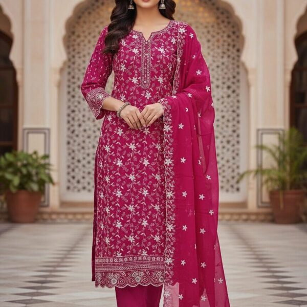 Elegant Pure Georgette Lakhnavi Suit - Front View by Sonika Signature on Nari Haat, Indian ethnic wear, women clothin...