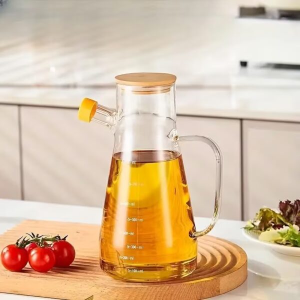 Premium High Borosilicate Glass Oil Bottle 900ml with Scale | Leakproof Bamboo Lid & Dustproof Spout | Heat-Resistant...