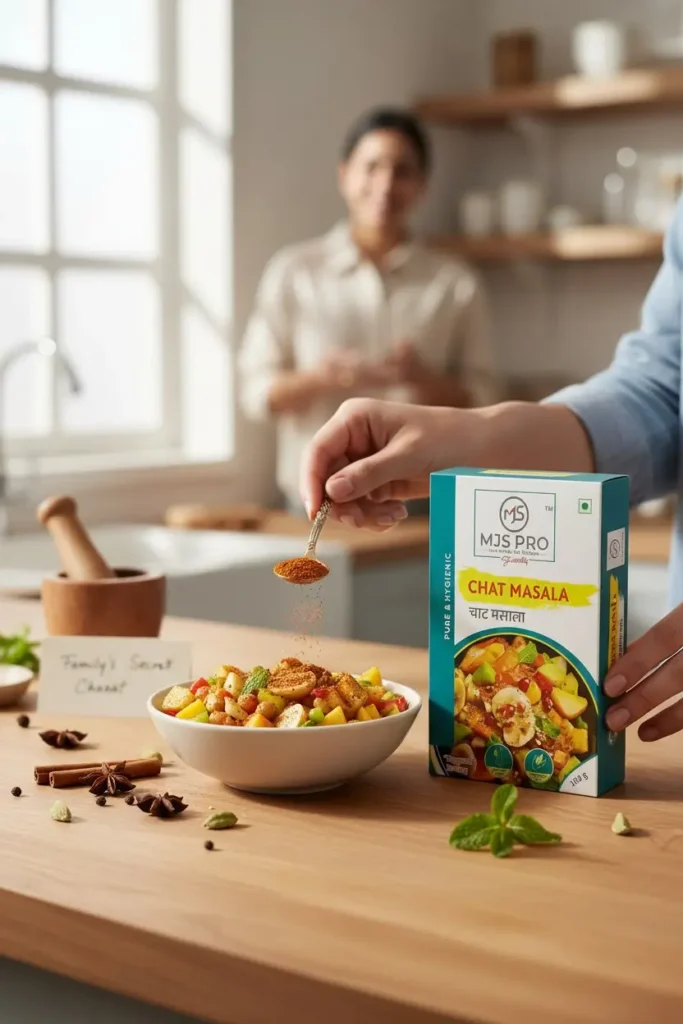 MJS Pro Chat Masala 100g – Premium Quality, Pure & Hygienic Indian Spice Blend for Chaat, Fruits & Snacks - Front V...