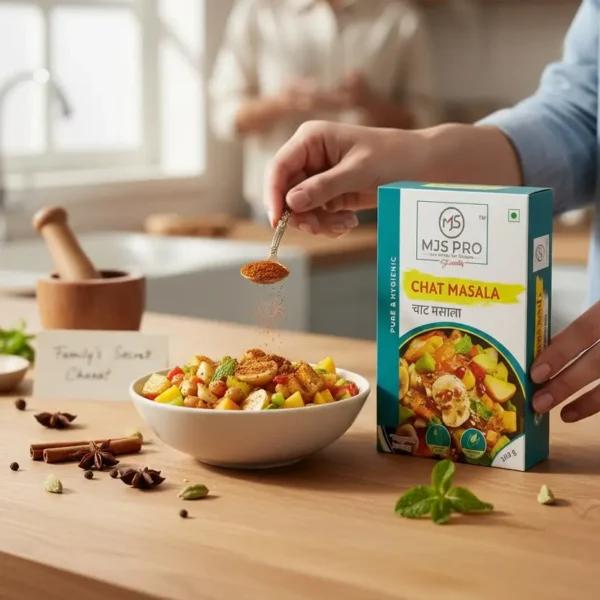 MJS Pro Chat Masala 100g – Premium Quality, Pure & Hygienic Indian Spice Blend for Chaat, Fruits & Snacks - Front V...