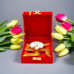 Auspicious Swastik-Base Pooja Diya - (1 Pc) - Front View by Nari Haat, Indian ethnic wear, women clothing, designer suit