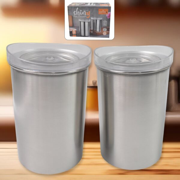 Stainless Steel Airtight Containers with See Through Lid (2 Pc Set / 1000 ML) - Front View by Nari Haat, Indian ethni...