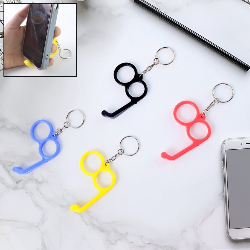 2-in-1 Plastic Dual-Finger Mobile Stand cum Keyring  (1 Pc, Mixed Color) - Front View by Nari Haat, Indian ethnic wea...