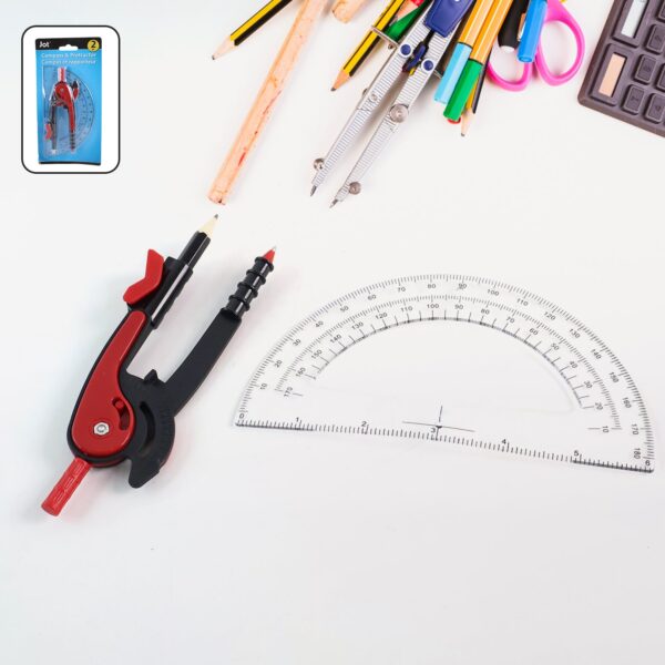 2 Pc Geometry Set – Built-in Pencil Grip & Transparent Plastic Protractor - Front View by Nari Haat, Indian ethnic ...