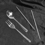 Stainless Steel Cutlery Spoon, Fork & Pair of Chopstick Set - Front View by Nari Haat, Indian ethnic wear, women clot...