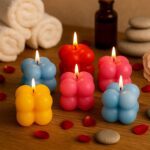 Multicolor Aesthetic Bubble Cube Wax Candles (6 Pc) - Front View by Nari Haat, Indian ethnic wear, women clothing, de...