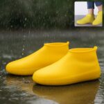 Yellow Non-Slip Silicone Rain Shoe Cover – Waterproof Foldable Anti-Skid (1 Pair) - Front View by Nari Haat, Indian...