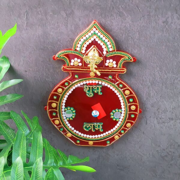 Decorative Kalash Wall Hanging with Shubh Labh (1 Pc) - Front View by Nari Haat, Indian ethnic wear, women clothing, ...