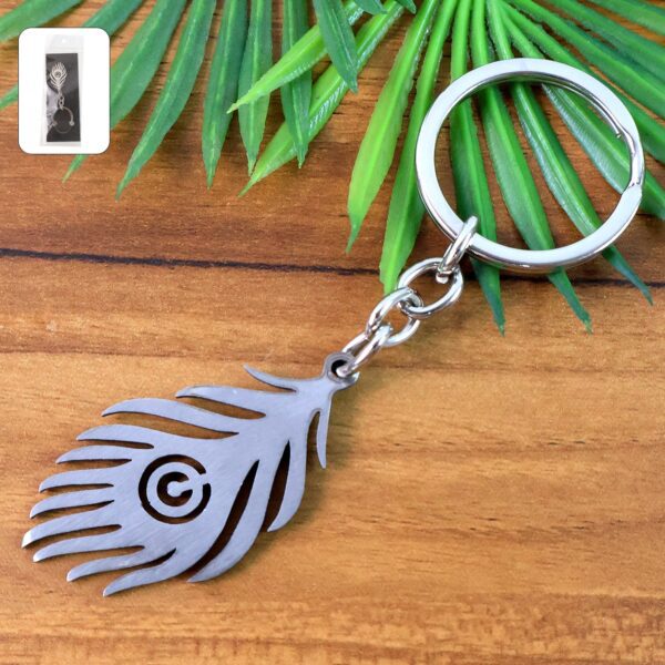 Stylish Stainless Steel Peacock Feather Keychain (1 Pc) - Front View by Nari Haat, Indian ethnic wear, women clothing...