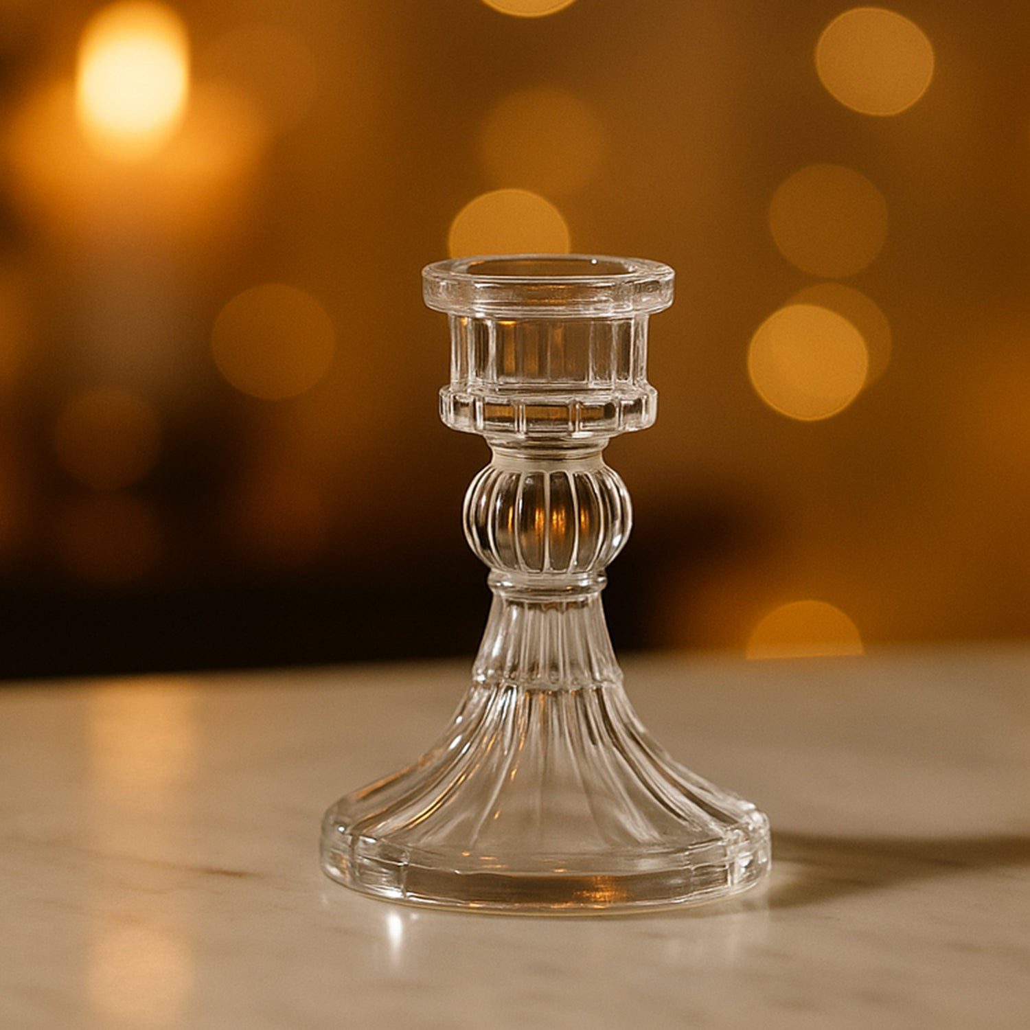 01_29449796-649d-4639-989a-95de90e643ba.jpg Elegant Crystal Glass Candle Holder Stand (1 Pc) - Front View by Nari Haat, Indian ethnic wear, women clothing, desig...