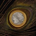 Premium Gold & Silver Dual-Tone Religious Coin with Lakshmi Ganesh Design - Closeup Embroidery by Nari Haat, Indian e...