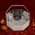 Traditional Stainless Steel Octagon Pooja Basket 1 Pc with Handle - Front View by Nari Haat, Indian ethnic wear, wome...