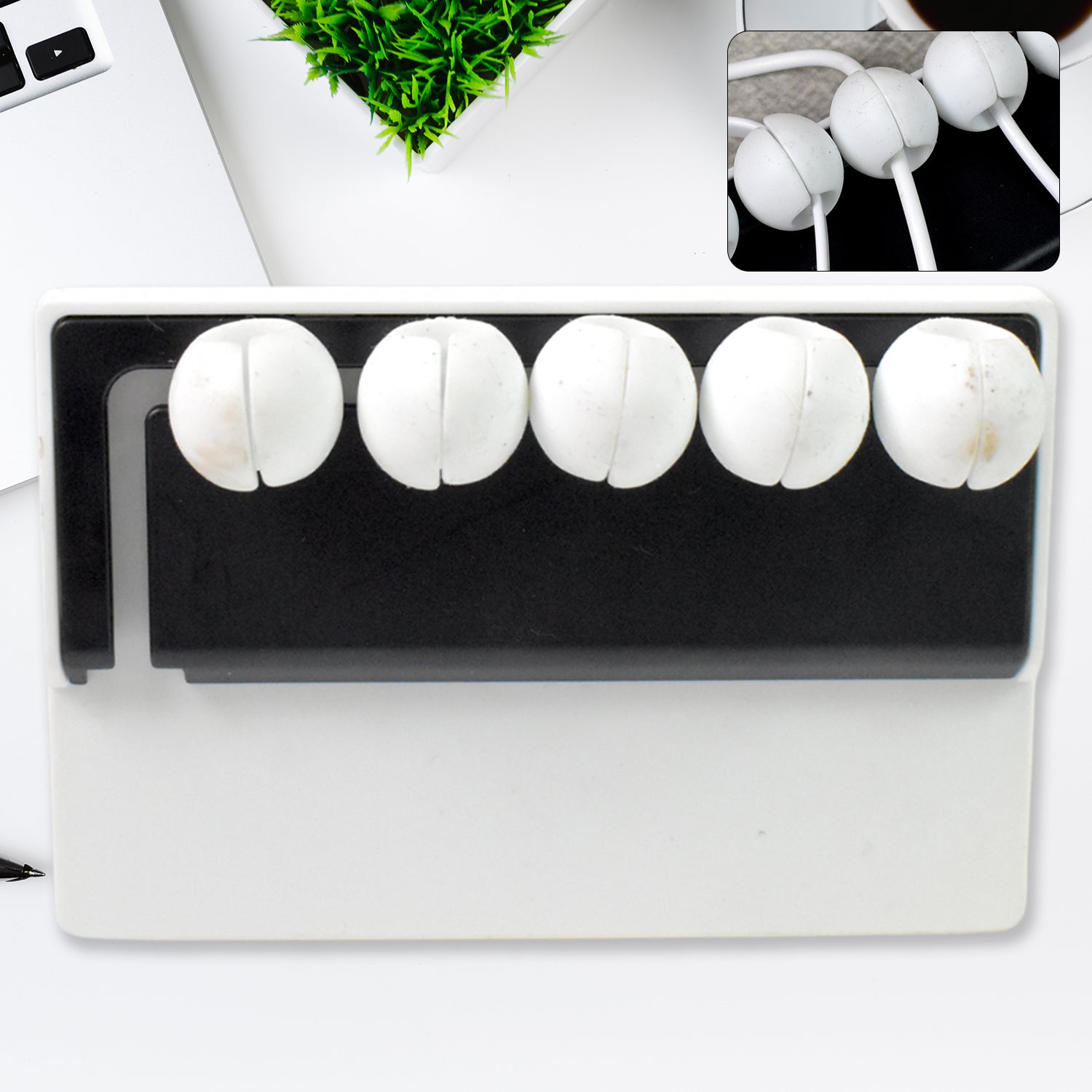 01_3c4a3556-31d0-4fde-a910-d9992d87eb1d.jpg 5 Slots Adhesive Desk Cable Cord Holder for Charging Cable (1 Pc / Mix Color) - Front View by Nari Haat, Indian ethni...