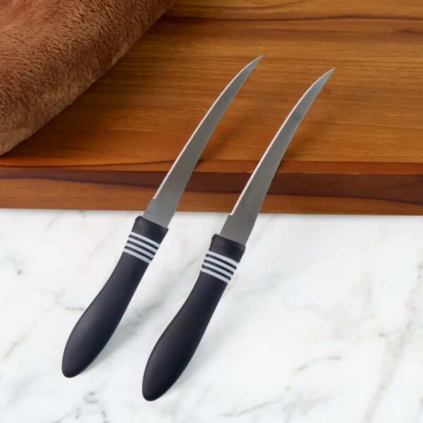 Premium Curved Serrated Stainless Steel Kitchen Knife Set (Mix Color & 2 Pc) - Front View by Nari Haat, Indian ethnic...