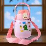 Stainless Steel Vacuum Insulated Water Bottle with Handle & Sticker (700 ML) - Front View by Nari Haat, Indian ethnic...