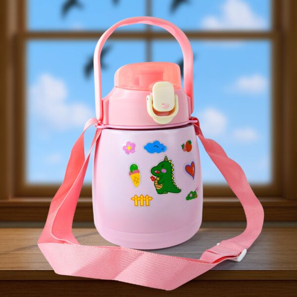 Stainless Steel Vacuum Insulated Water Bottle with Handle & Sticker (700 ML) - Front View by Nari Haat, Indian ethnic...