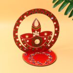 Handcrafted Wooden Decorative Diya Stand (1 Pc) - Front View by Nari Haat, Indian ethnic wear, women clothing, design...