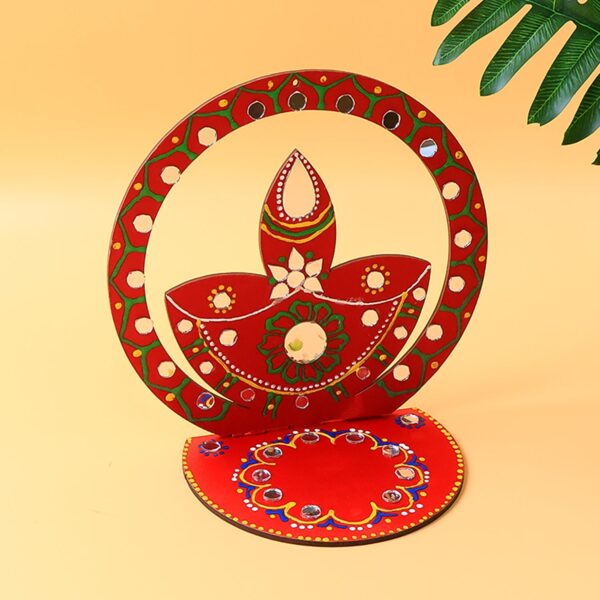 Handcrafted Wooden Decorative Diya Stand (1 Pc) - Front View by Nari Haat, Indian ethnic wear, women clothing, design...