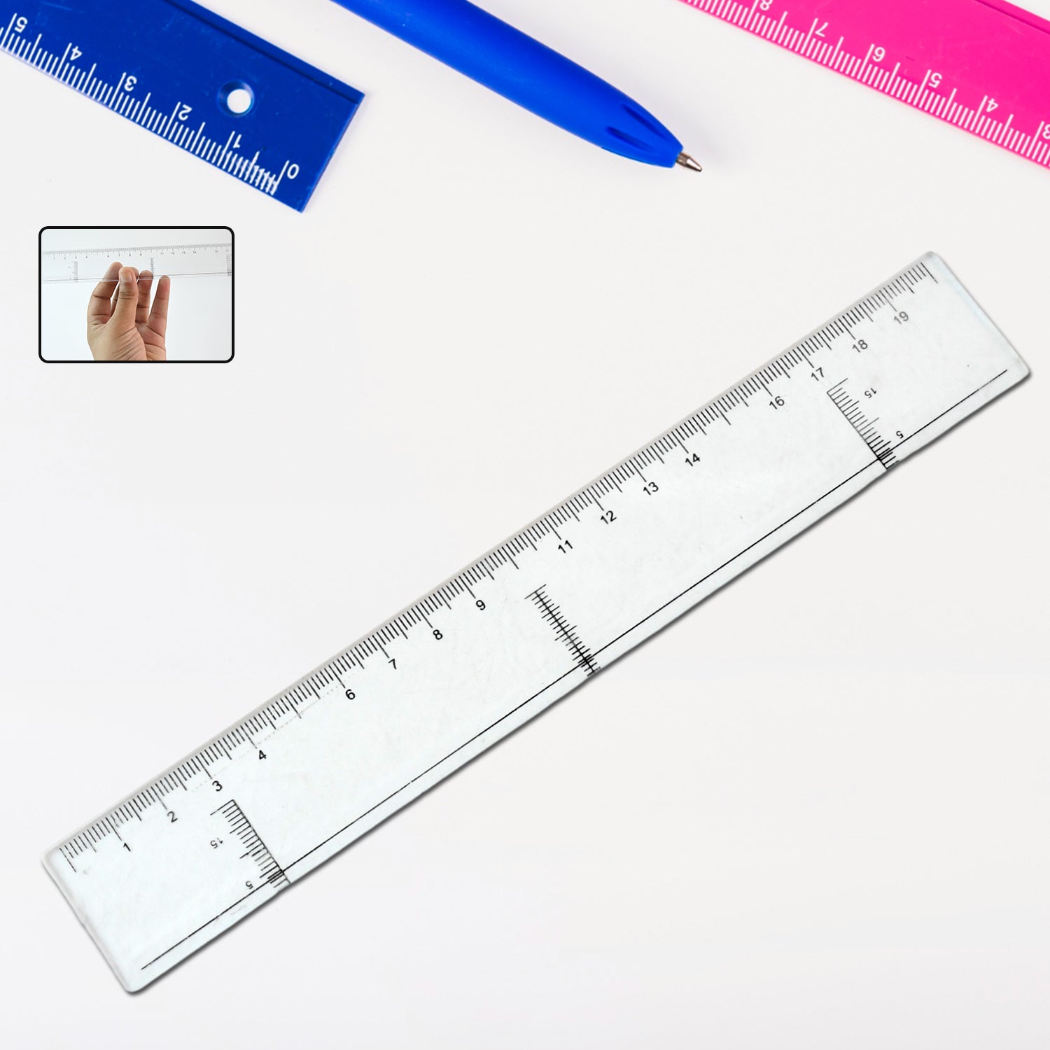 01_46c1283c-7bfd-4b19-b0ca-1a0c93f98ed3.jpg 20 cm Transparent Plastic Ruler (1 Pc) - Front View by Nari Haat, Indian ethnic wear, women clothing, designer suit