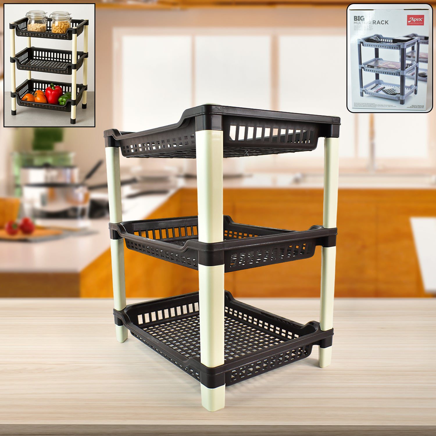 01_4bbce318-994e-43f6-96e5-2ddabec50189.jpg Apex Big Multi use Plastic Storage Rack – 3-Tier (1 Pc) - Front View by Nari Haat, Indian ethnic wear, women clothi...