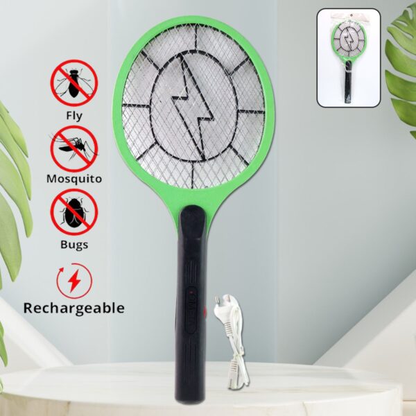 Green Rechargeable Electric Mosquito Killer Racket with Cable - Front View by Nari Haat, Indian ethnic wear, women cl...