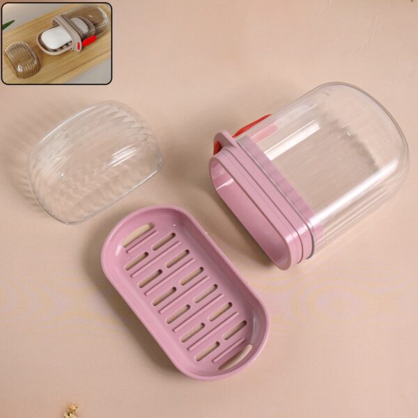 Multipurpose Plastic Soap Dish with Transparent Dust-Proof Lid, Sabudani (1 Pc) - Front View by Nari Haat, Indian eth...