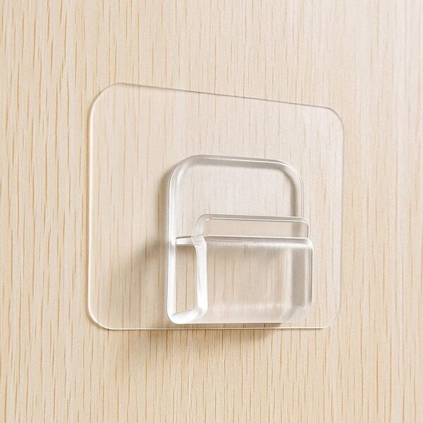 Heavy-Duty Transparent Wall Hook with Seamless Adhesive Backing (1 Pc) - Front View by Nari Haat, Indian ethnic wear,...