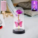 LED Decorative Rose with Butterfly in Transparent Plastic Dome (1 Pc) - Front View by Nari Haat, Indian ethnic wear, ...