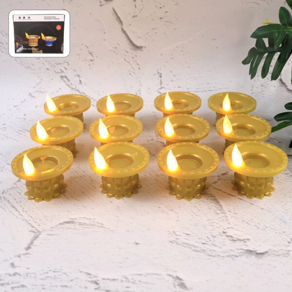 Set of 12 Water Sensor LED Golden Diyas - Front View by Nari Haat, Indian ethnic wear, women clothing, designer suit