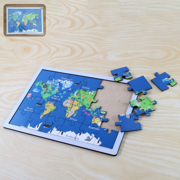 Educational Wooden World Map Puzzle for Kids - (1 Set) - Front View by Nari Haat, Indian ethnic wear, women clothing,...