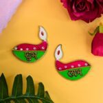 Shubh Labh Diya Shaped Wall Hangings (2 Pc) - Front View by Nari Haat, Indian ethnic wear, women clothing, designer suit